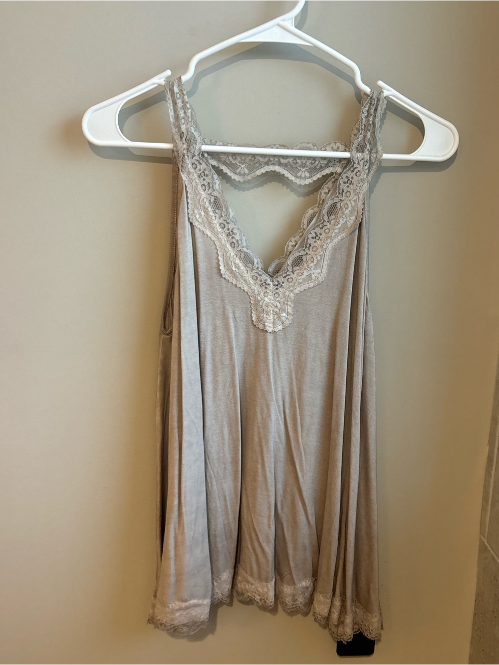 POL Taupe Lace-Trim Tank Top